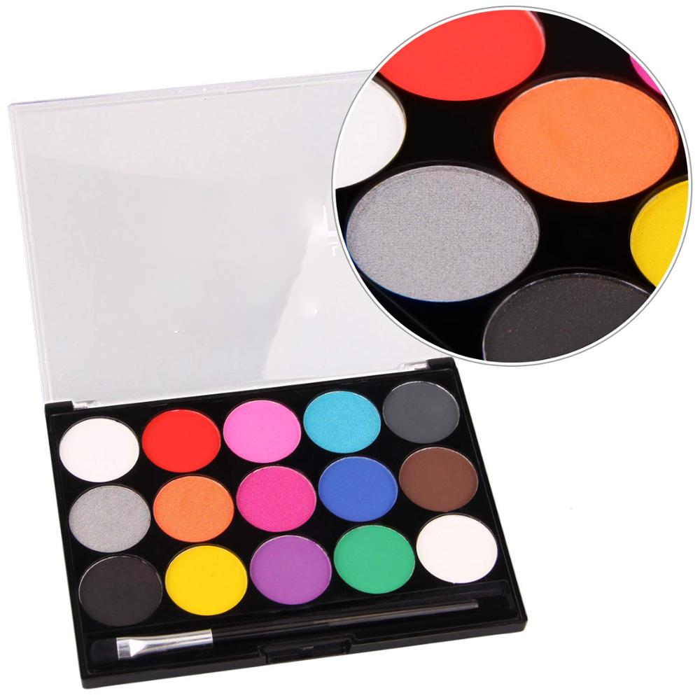 15-Coloration Skilled Face Paint Palette Set – Washable Water-Primarily based Physique Paint Package with 2 Brushes for Festivals