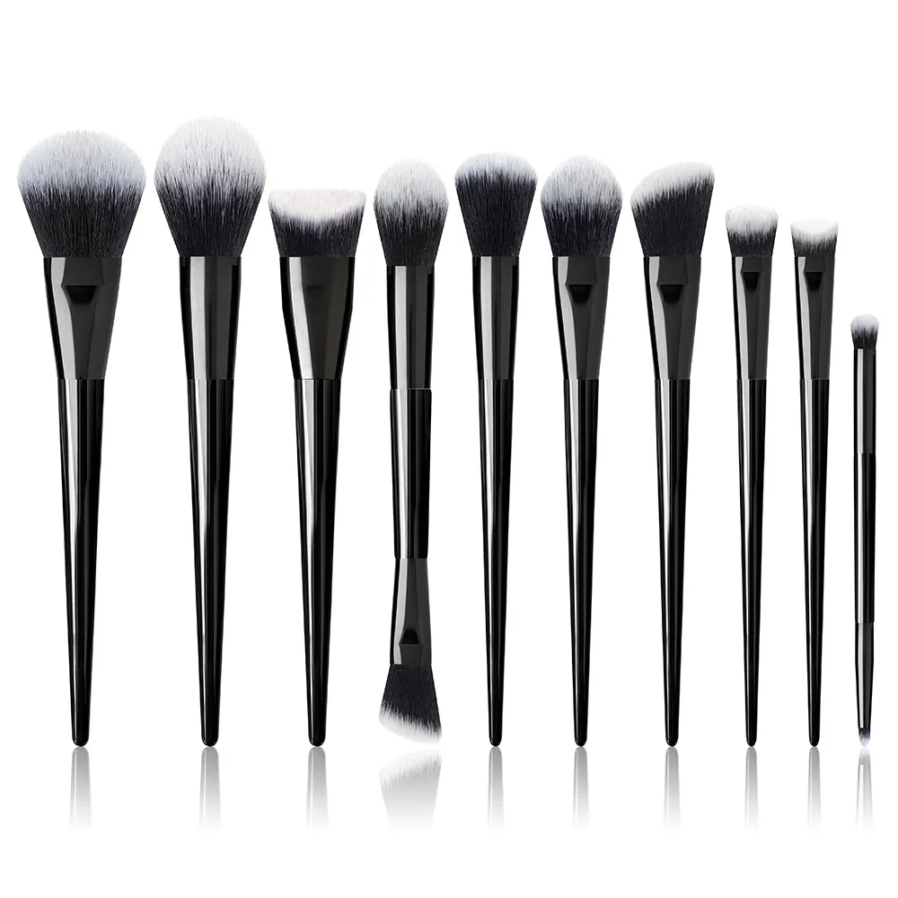 2024 Personalised Emblem 10-Piece Black Plastic Deal with Artificial Vegan Basis Make-up Brush Set – Personal Label