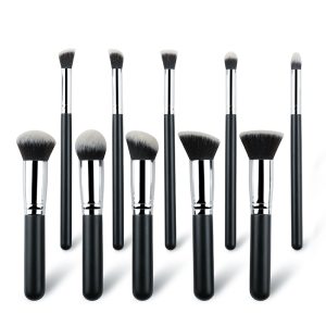 LEISHANG Premium Nylon Hair 10-Piece Pure Black Skilled Make-up Brush Set with Non-public Label