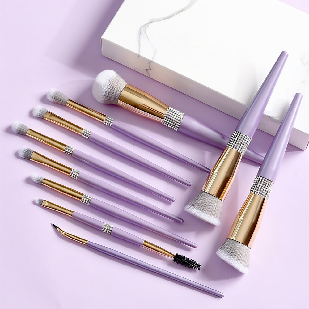 Lilac Purple Diamond Magnificence Software Set: 10pcs Tender and Fluffy Make-up Brushes for Basis, Blush, and Eyeshadow Mixing